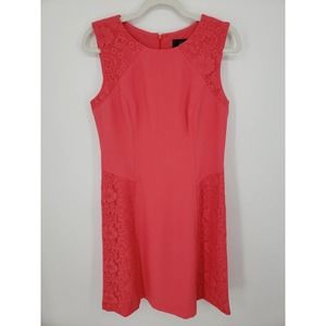 Adrianna Papell A Line Dress 10 Crochet Lace Flounce Hem Sleeveless Work Coral